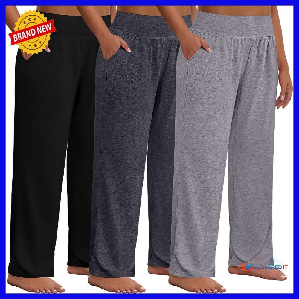Plus Size Wide Leg Yoga Pants High Waist Lounge Sweatpants with Pockets
